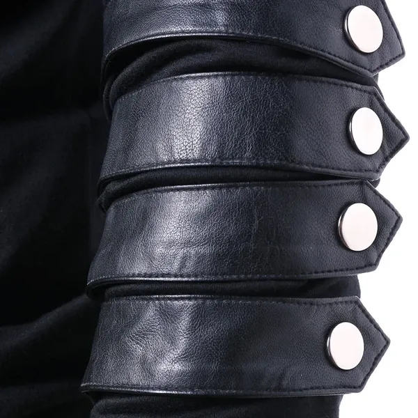 Men Gothic Steampunk Hoodie with Leather Straps Long Sleeve Lace up Hooded Pullover Sweatshirt