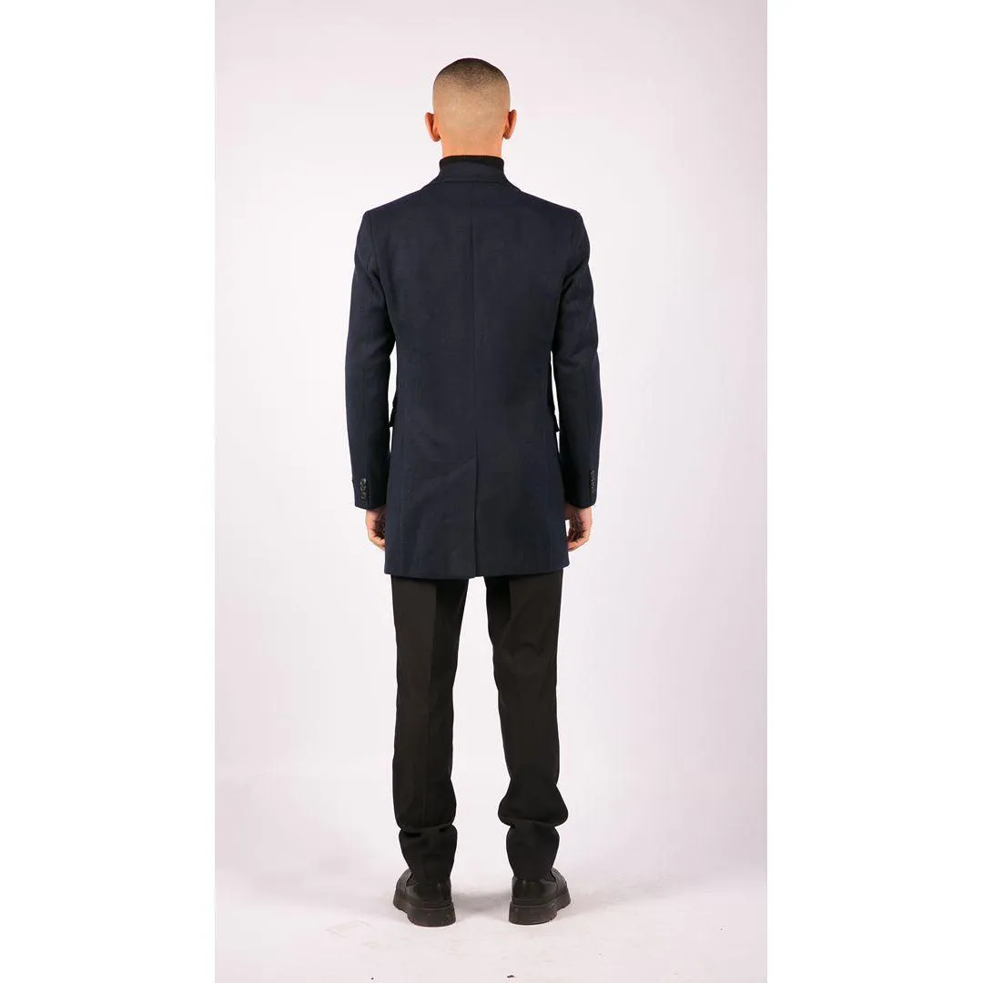 Mens 3/4 Long Overcoat Jacket Wool Feel Coat Blinders Slim Fit