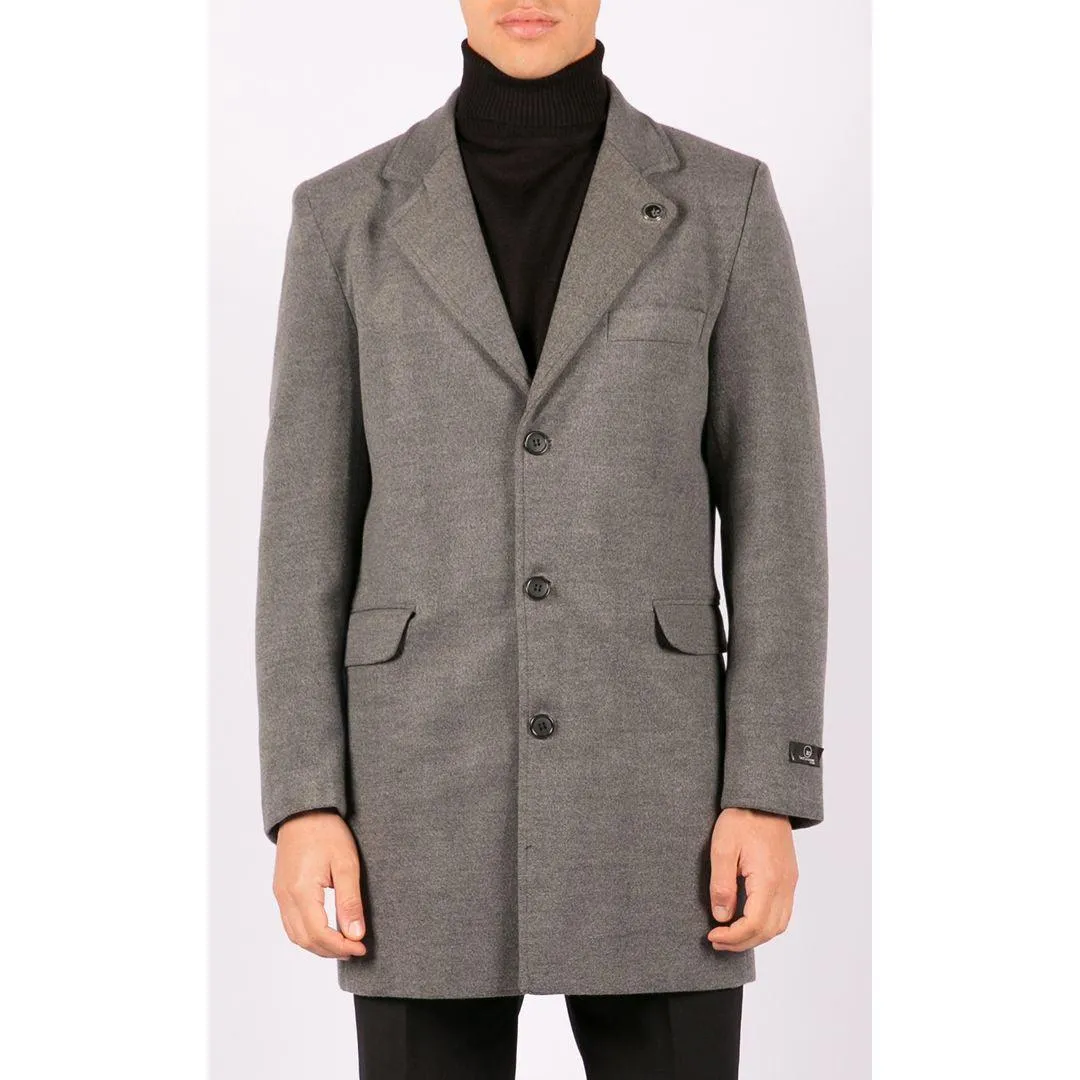 Mens 3/4 Long Overcoat Jacket Wool Feel Coat Blinders Slim Fit