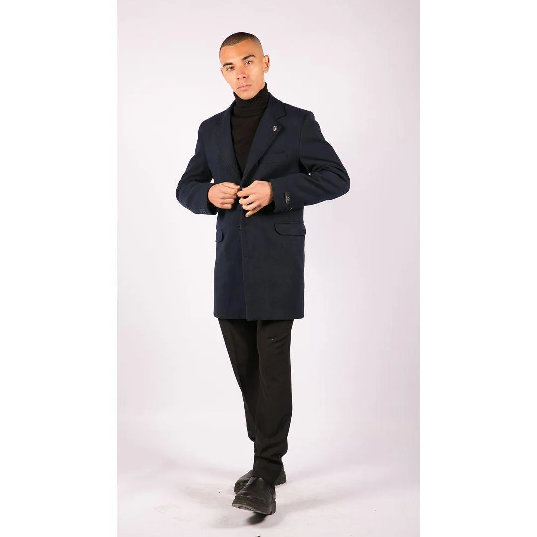 Mens 3/4 Long Overcoat Jacket Wool Feel Coat Blinders Slim Fit