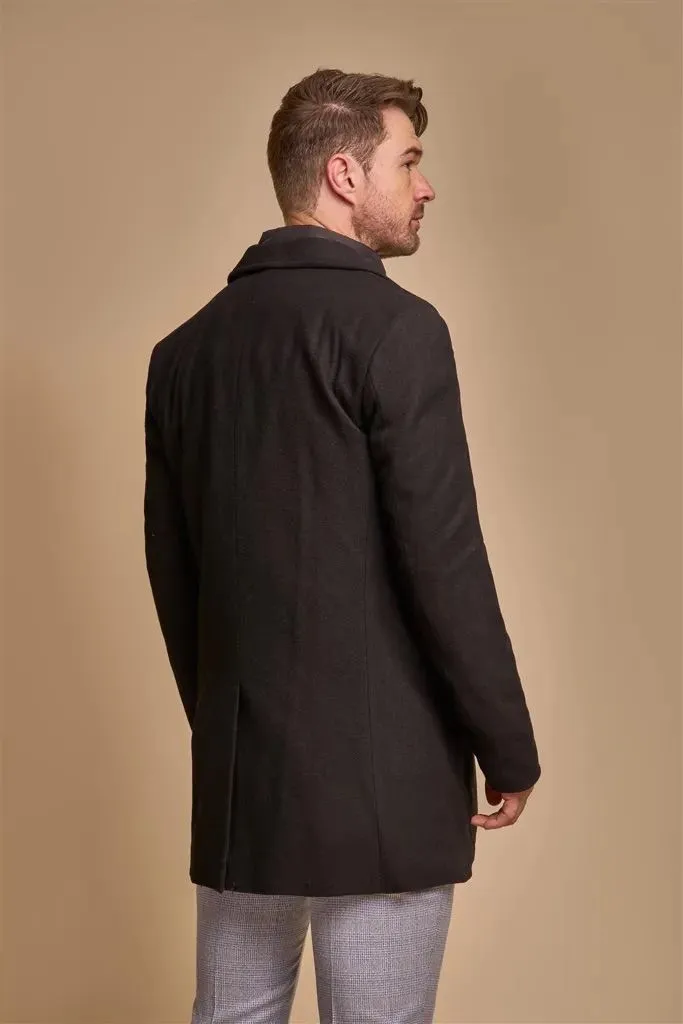 Men's Black Overcoat Wool Blend Classic Trench Coat Winter Jacket