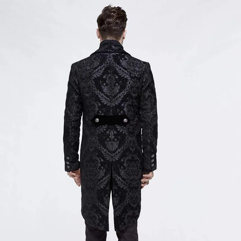 Men's Goth Jacquard Double-breasted Black Dovetail Overcoat