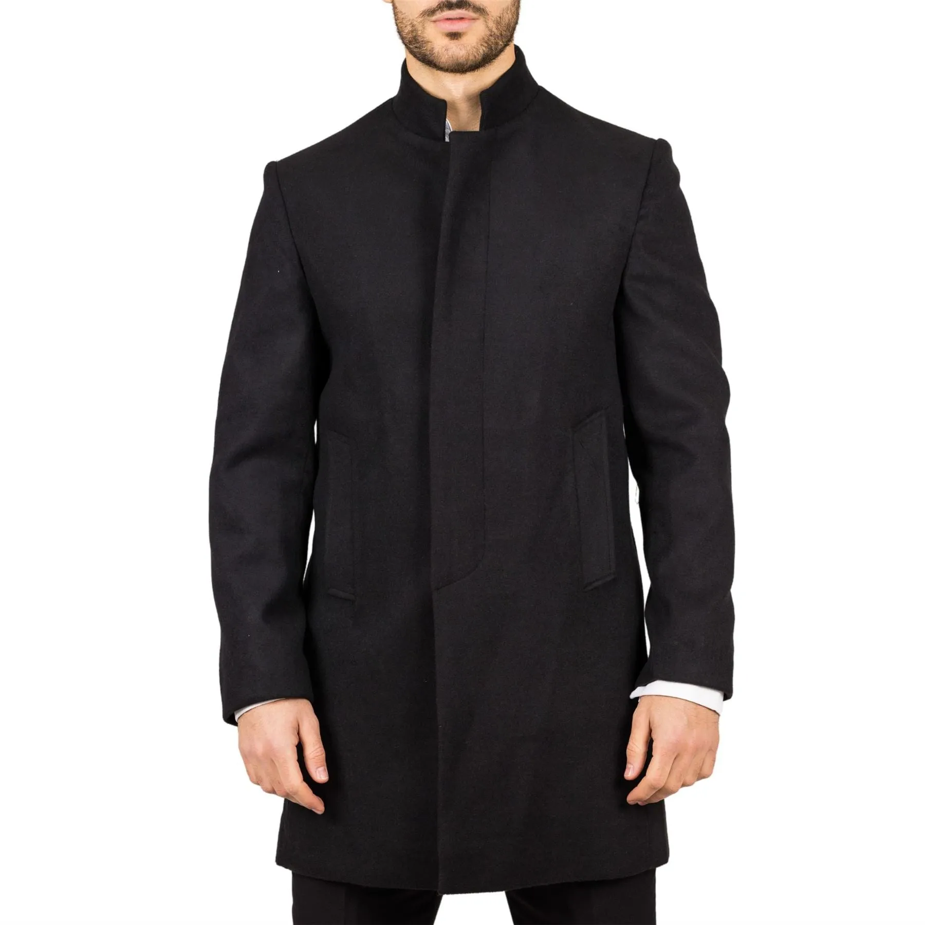 Men's Overcoat Stand Collar Wool Blend Classic Trench Coat Winter Jacket