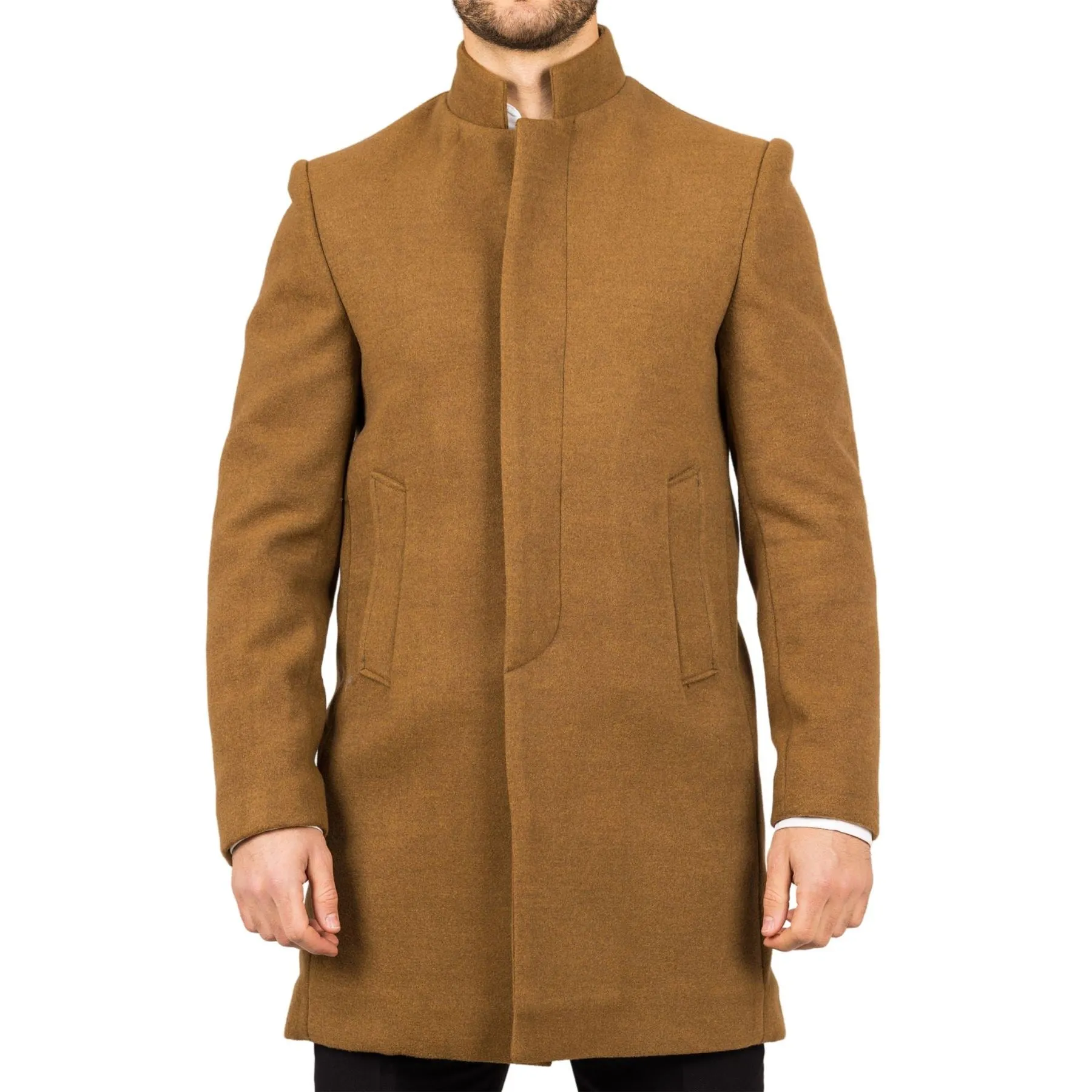 Men's Overcoat Stand Collar Wool Blend Classic Trench Coat Winter Jacket