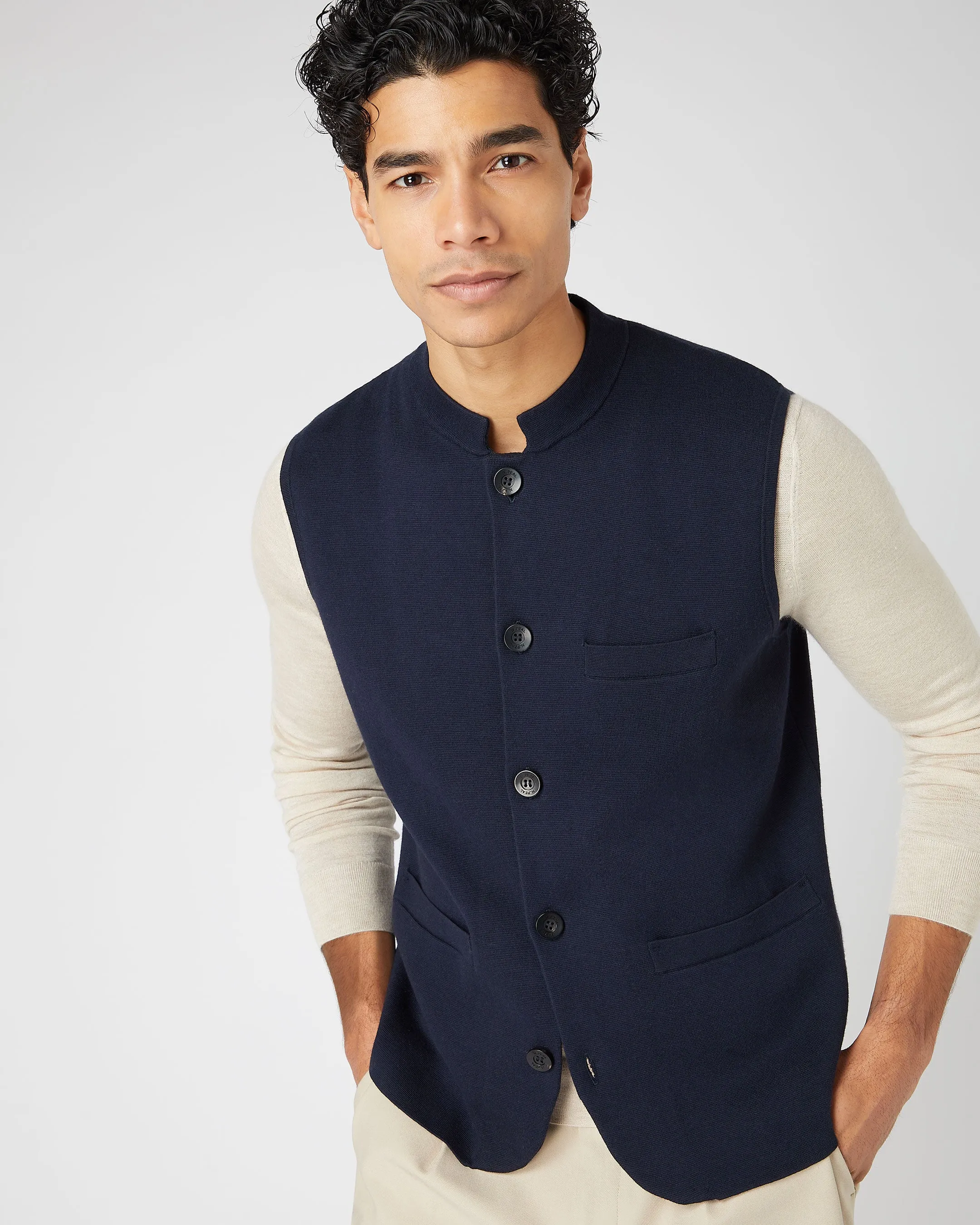 Men's Penzance Cotton Cashmere Gilet Navy Blue