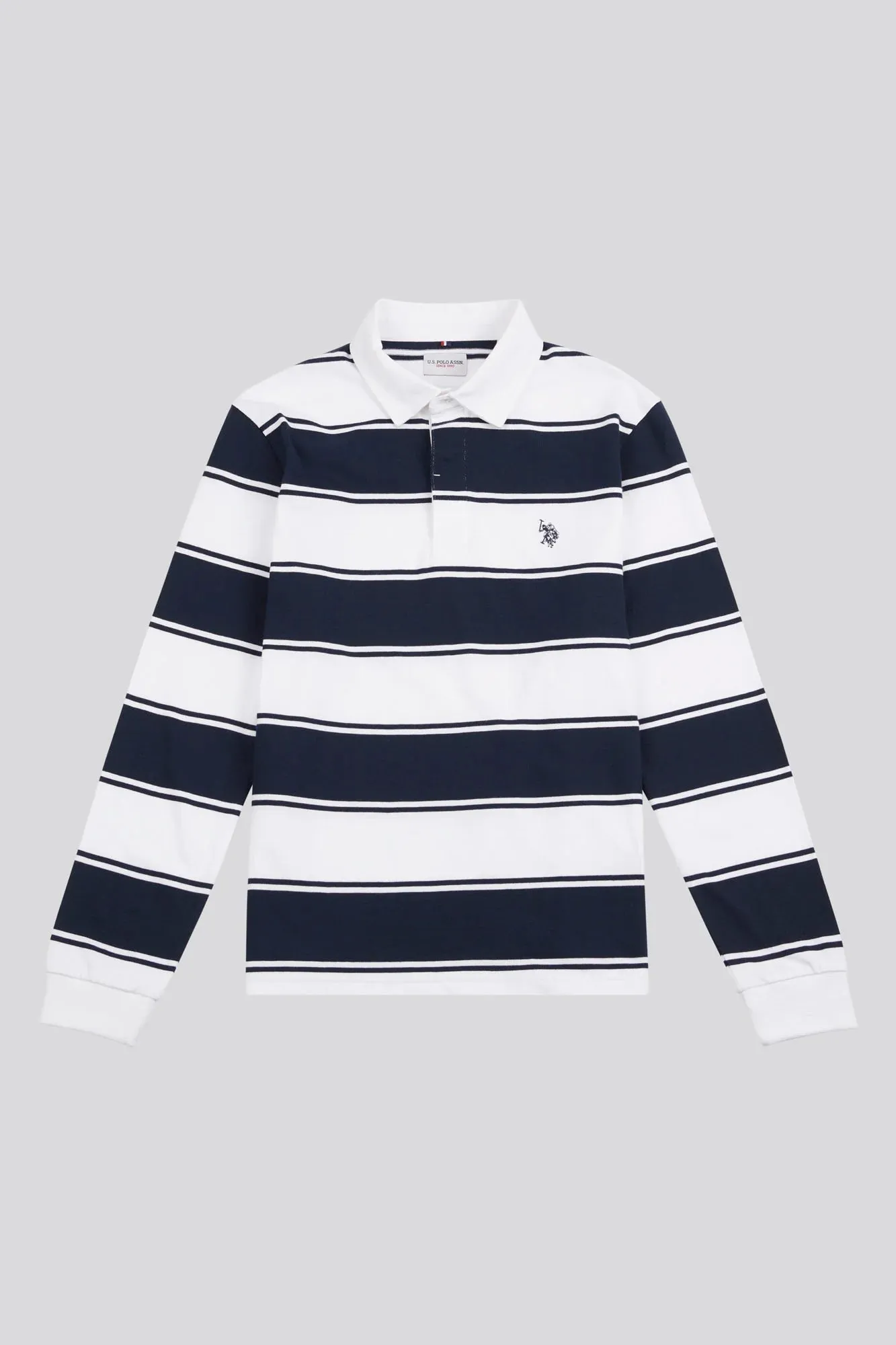 Mens Regular Fit Striped Rugby Shirt in Bright White