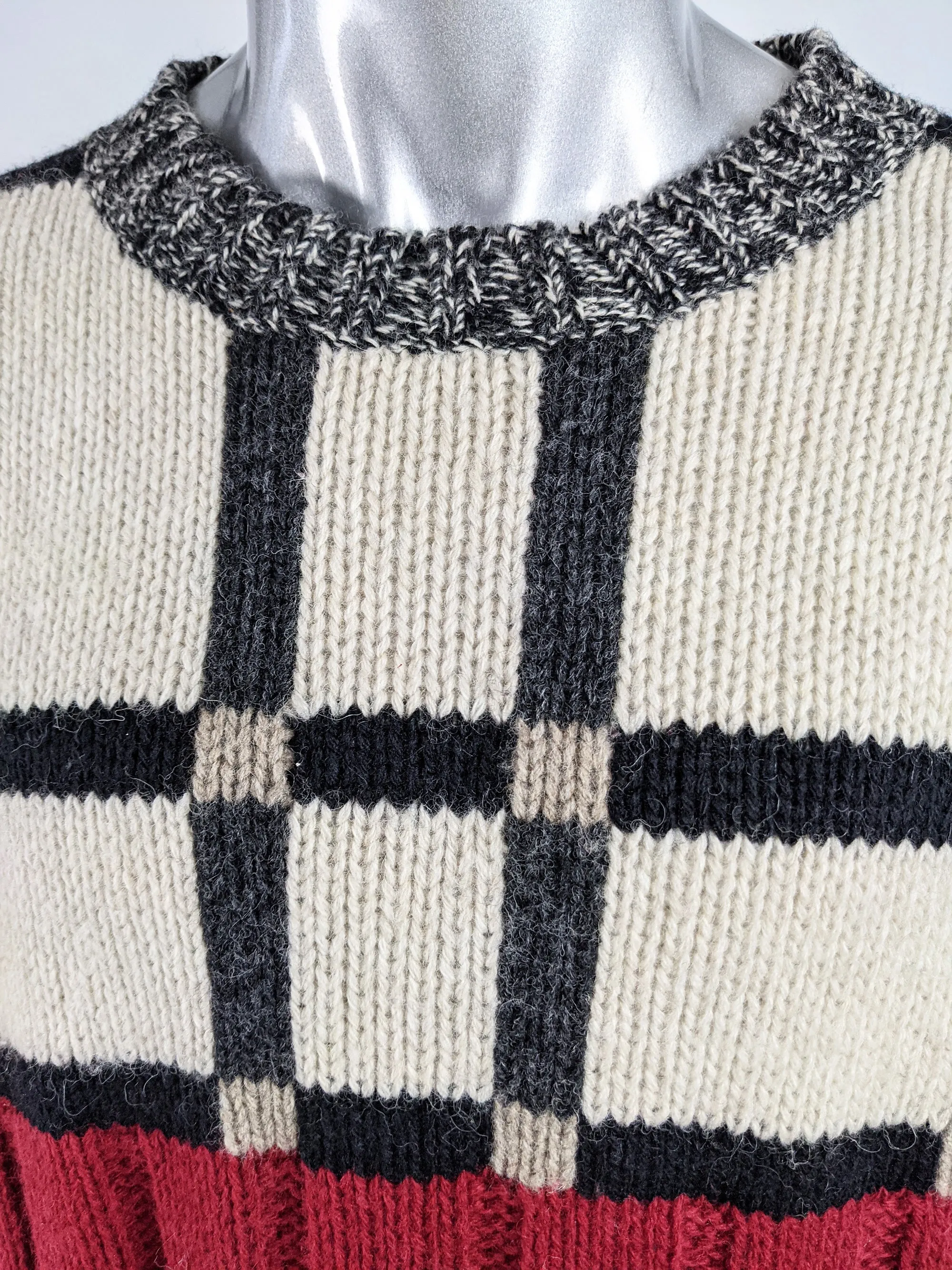 Mens Vintage Grey Marl & Red Check Sweater, 1990s