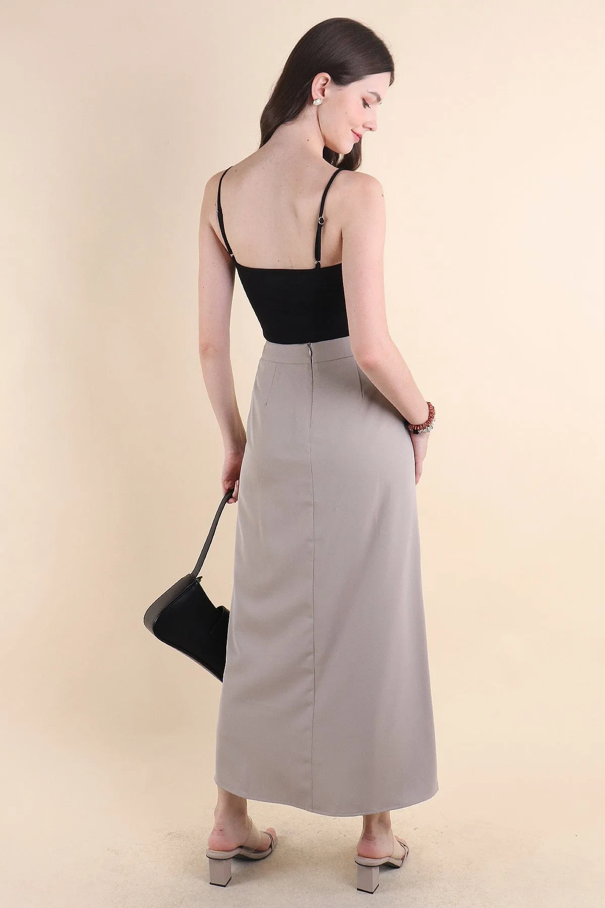 MINNIE SLIT MAXI SKIRT IN GREIGE ECRU