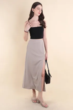 MINNIE SLIT MAXI SKIRT IN GREIGE ECRU