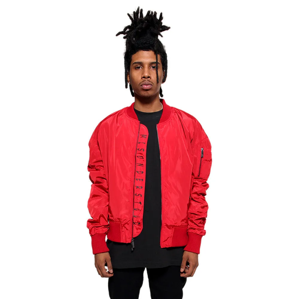 Misunderstood Red Embroidery Bomber Jacket