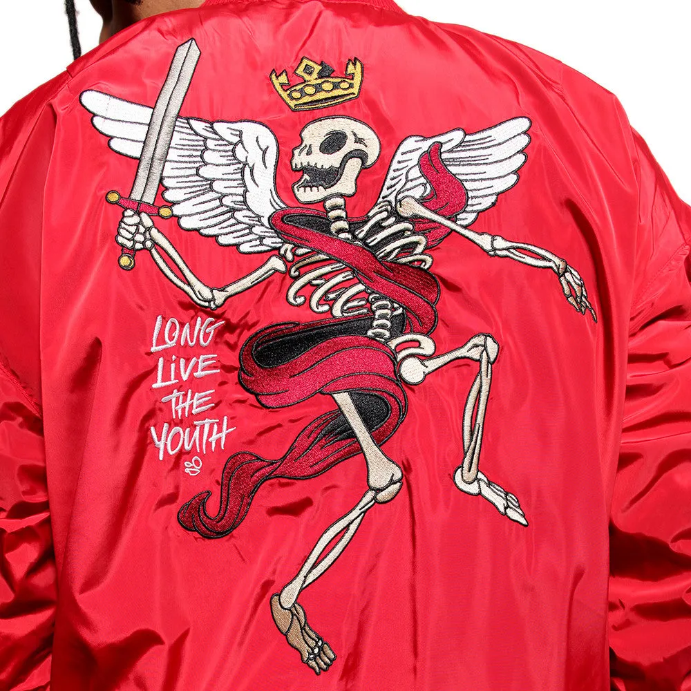 Misunderstood Red Embroidery Bomber Jacket