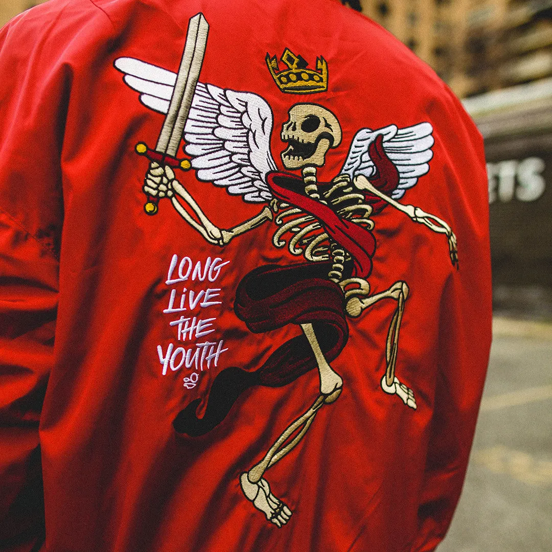 Misunderstood Red Embroidery Bomber Jacket