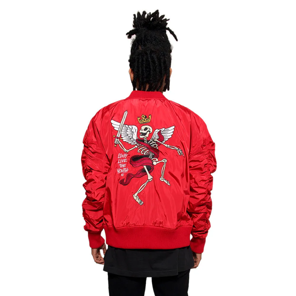 Misunderstood Red Embroidery Bomber Jacket