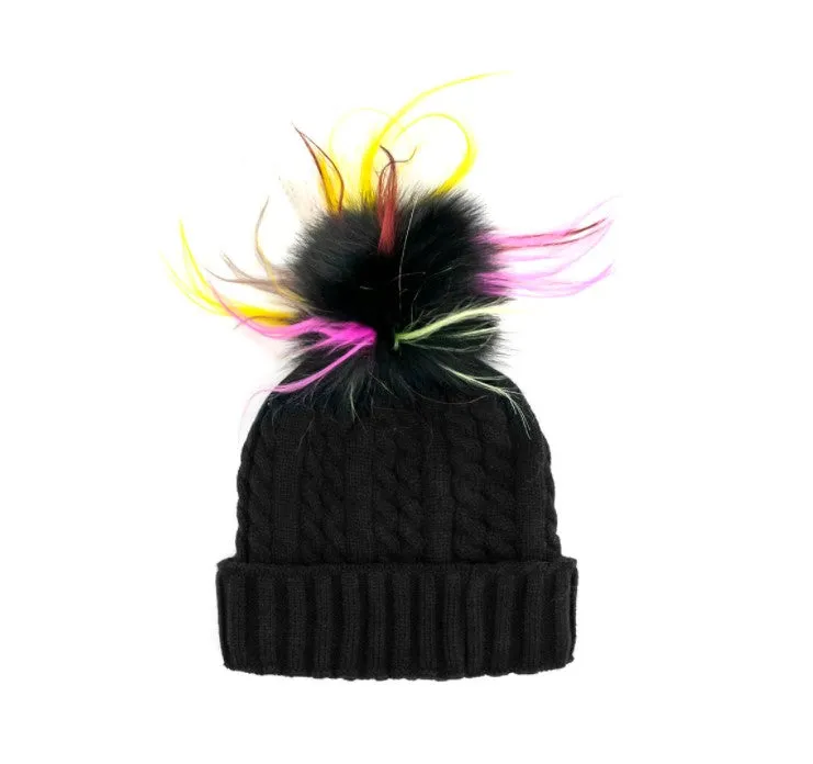 Mitchie's | Knitted Hat With Multi Fox Pom Pom