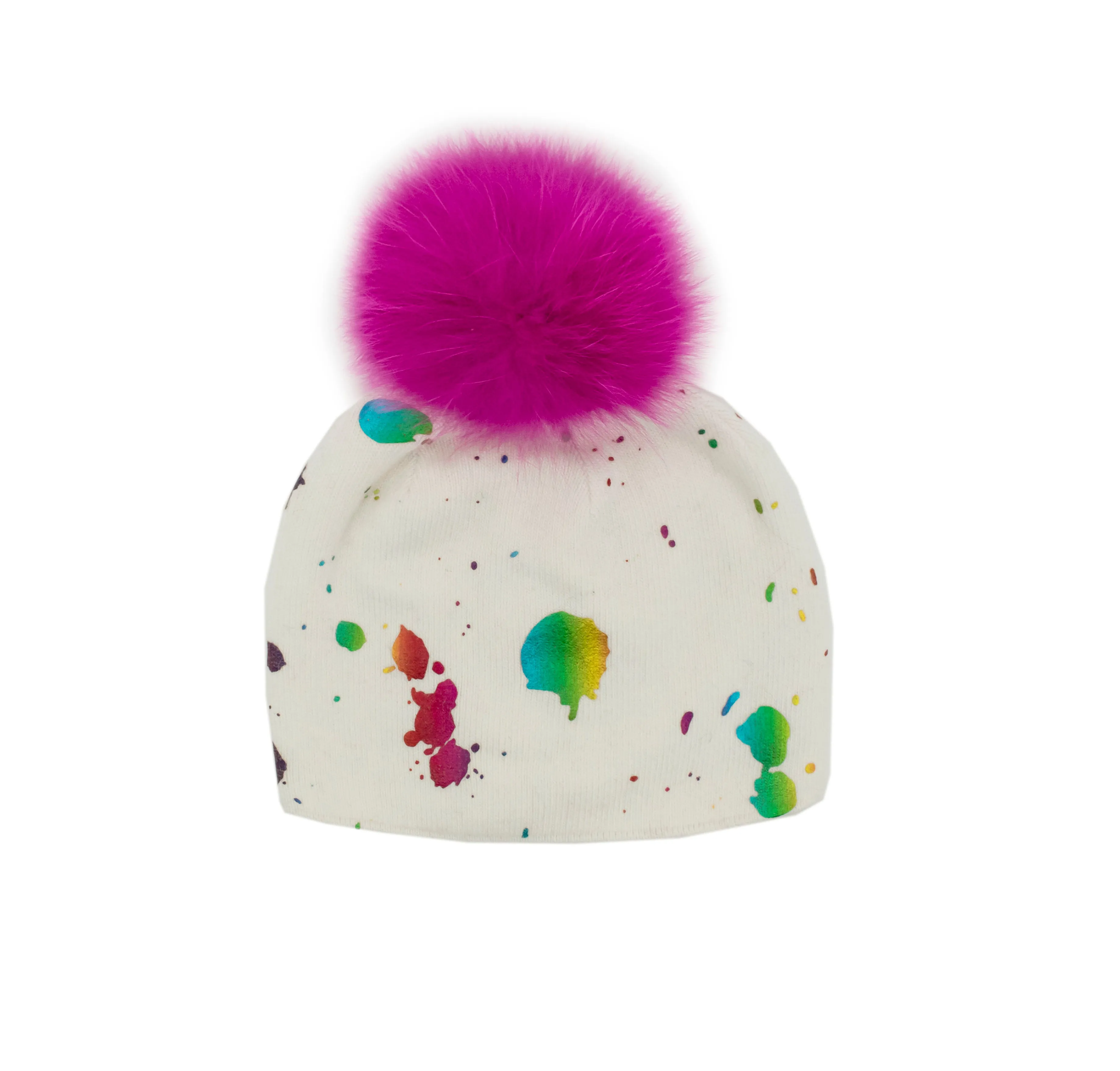 Mitchie's | Paint Splash Knit Beanie with Fox Fur Pom