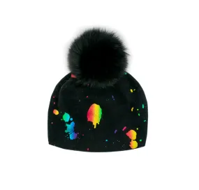 Mitchie's | Paint Splash Knit Beanie with Fox Fur Pom