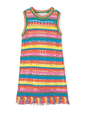 Multicolour striped crochet dress