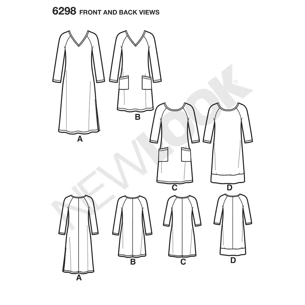 Newlook Pattern 6298 Misses' Knit Dress with Neckline & Length Variations