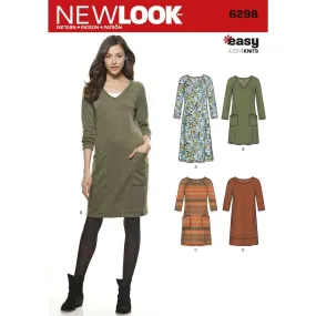 Newlook Pattern 6298 Misses' Knit Dress with Neckline & Length Variations