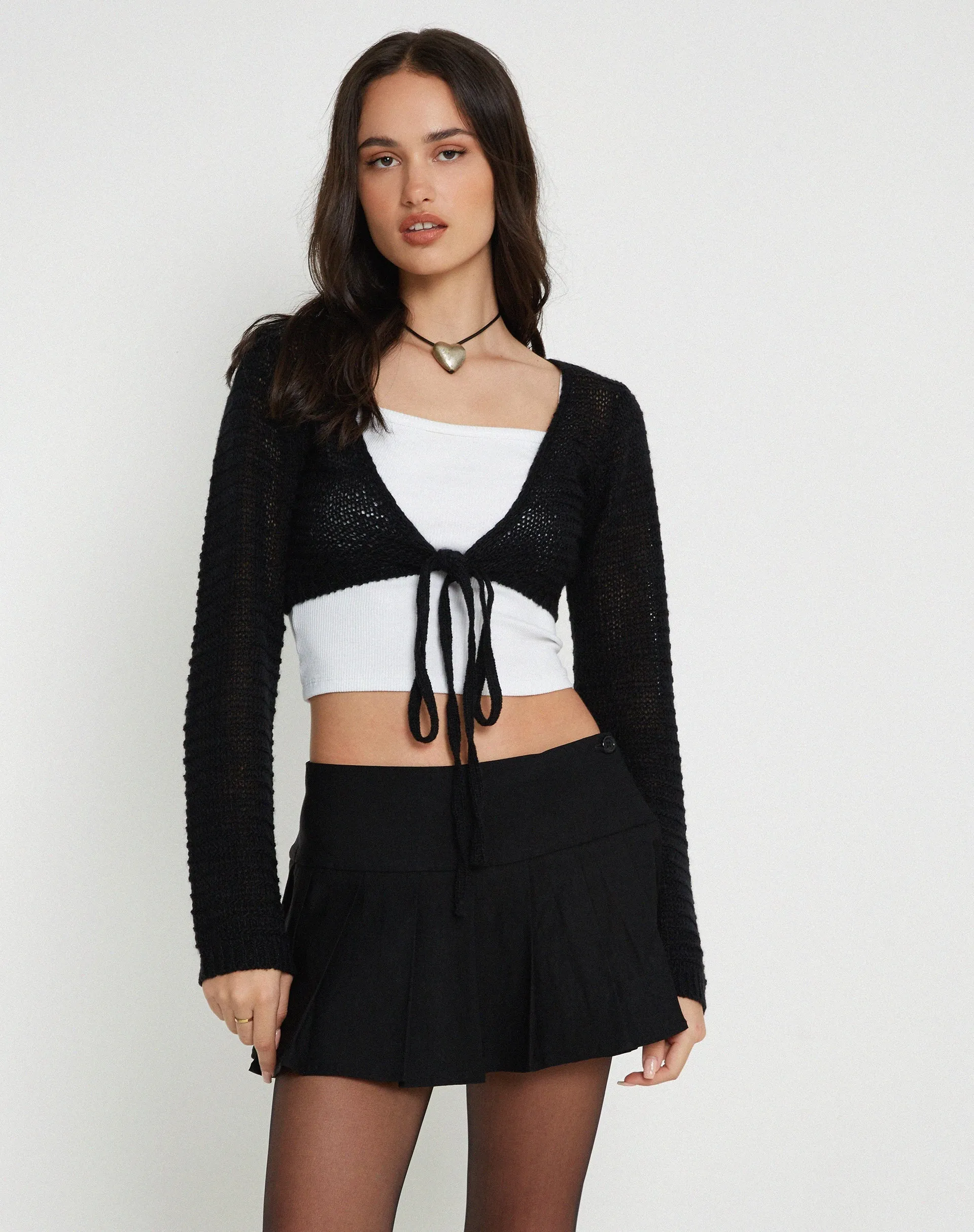 Nocta Long Sleeve Crop Top in Weave Knit Black