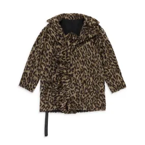 NWT UNRAVEL PROJECT Brown Leopard Print Ruffle Faux Fur Coat Size 40 $1120