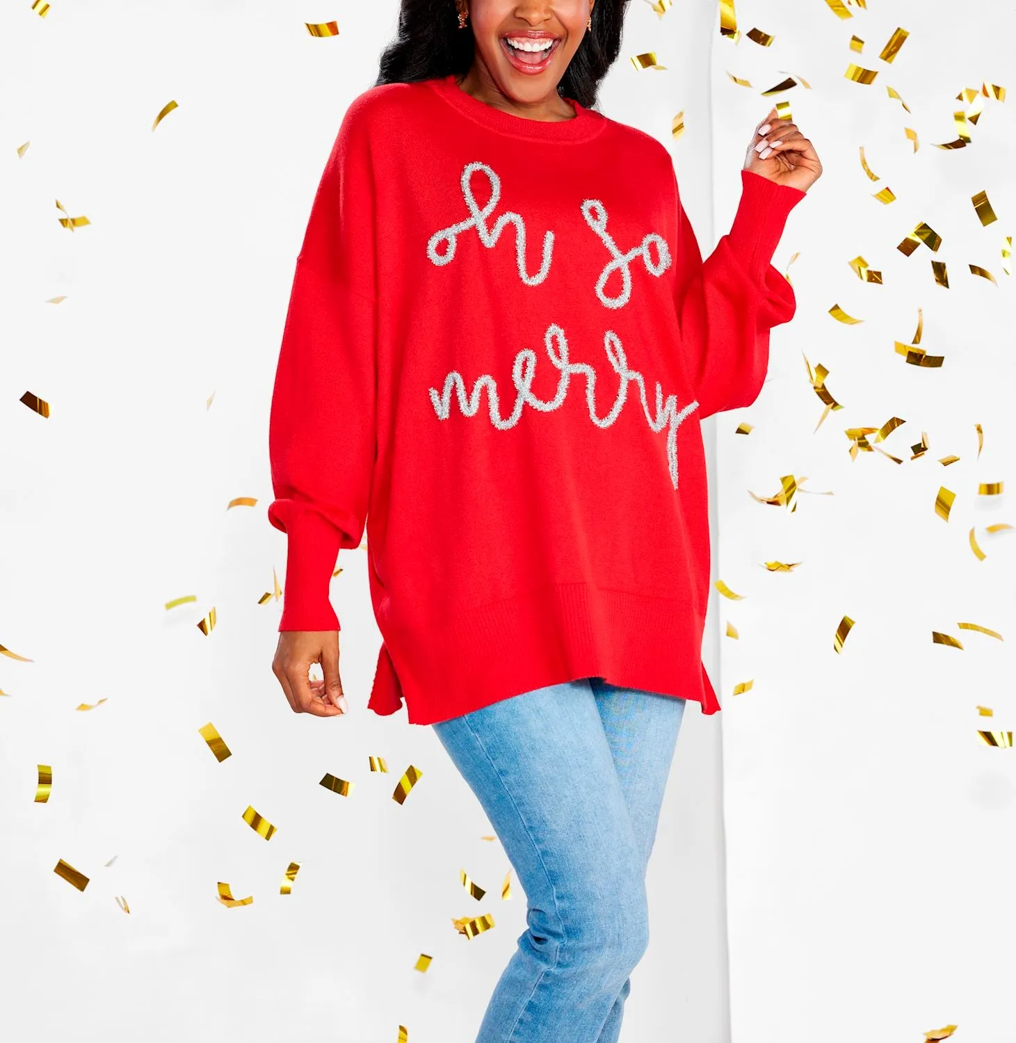 'Oh So Merry' Red Sparkle Sweatshirt by Mud Pie