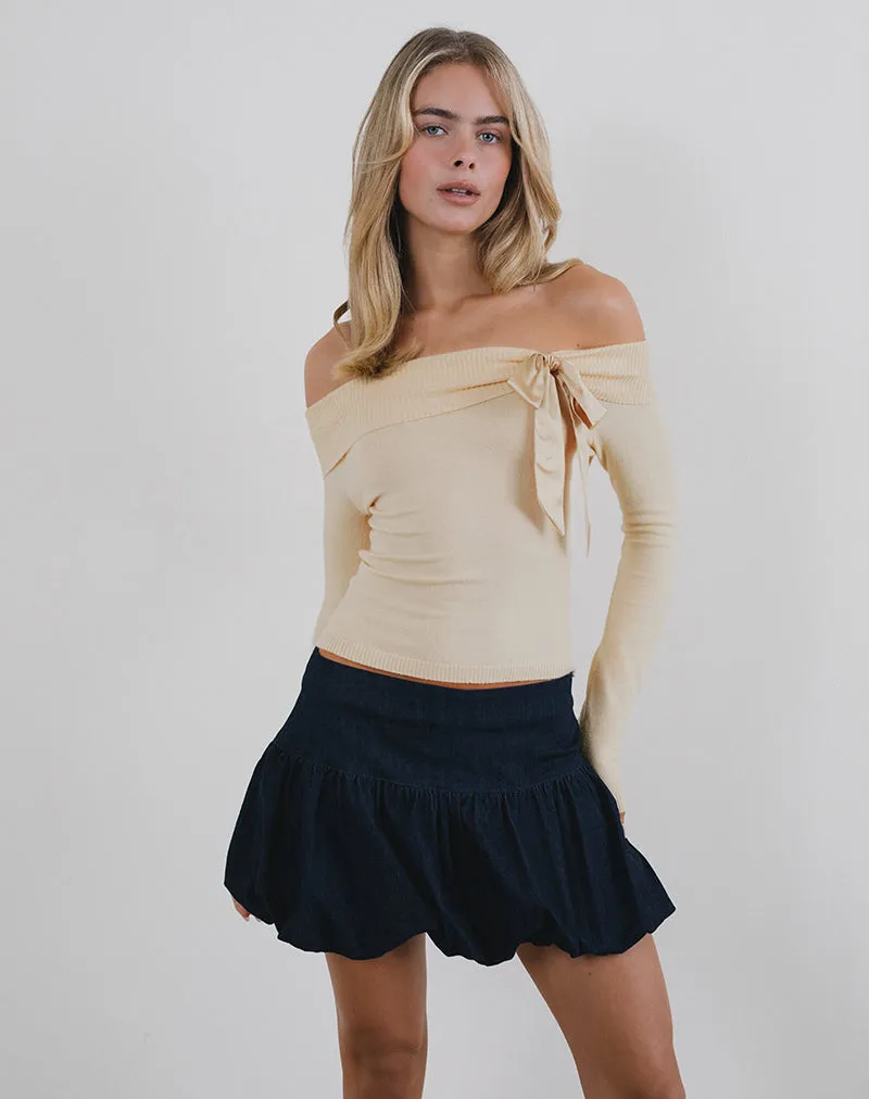 Orianne Long Sleeve Bardot Top in Knit Buttercream