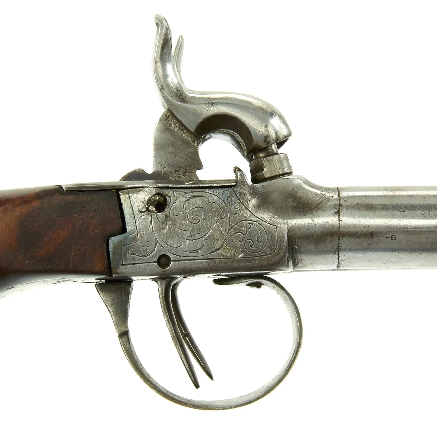 Original European Continental Double Barrel Pocket Percussion Pistol - Circa 1840