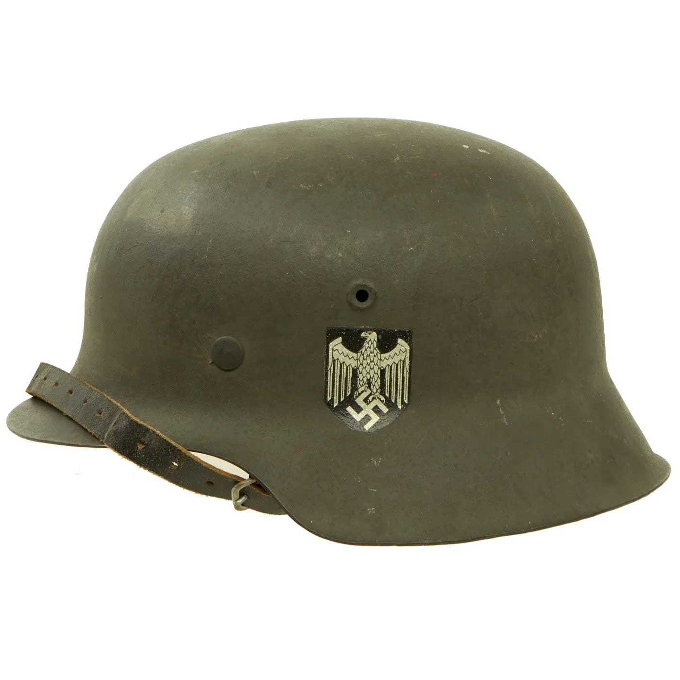 Original Excellent Condition German WWII M42 Single Decal Army Heer Helmet with Size 60 Liner - Size 68 Shell