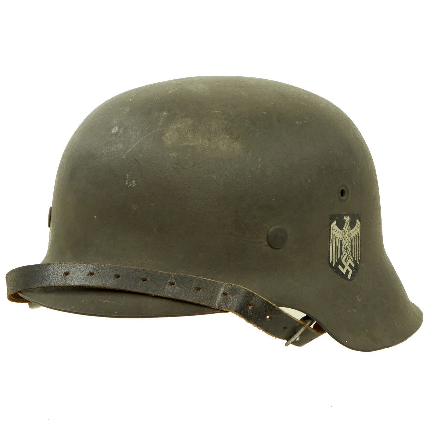 Original Excellent Condition German WWII M42 Single Decal Army Heer Helmet with Size 60 Liner - Size 68 Shell