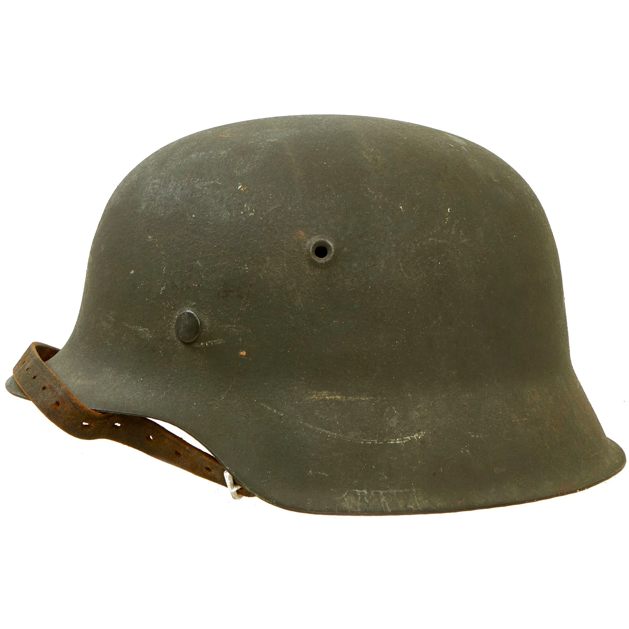 Original Excellent German WWII M42 Army Heer "No Decal" Helmet with 57cm Liner, Chinstrap & Dome Stamp - CKL64