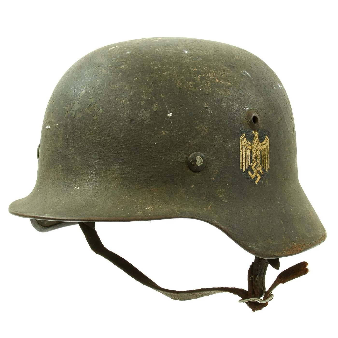 Original German Pre-WWII Army Heer M35 Single Decal Steel Helmet with 1937 dated Liner - Size 64