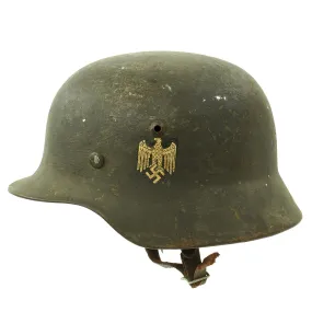 Original German Pre-WWII Army Heer M35 Single Decal Steel Helmet with 1937 dated Liner - Size 64