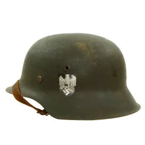 Original German WWII Army Heer Complete M42 Named Single Decal Helmet - Size 64 Shell