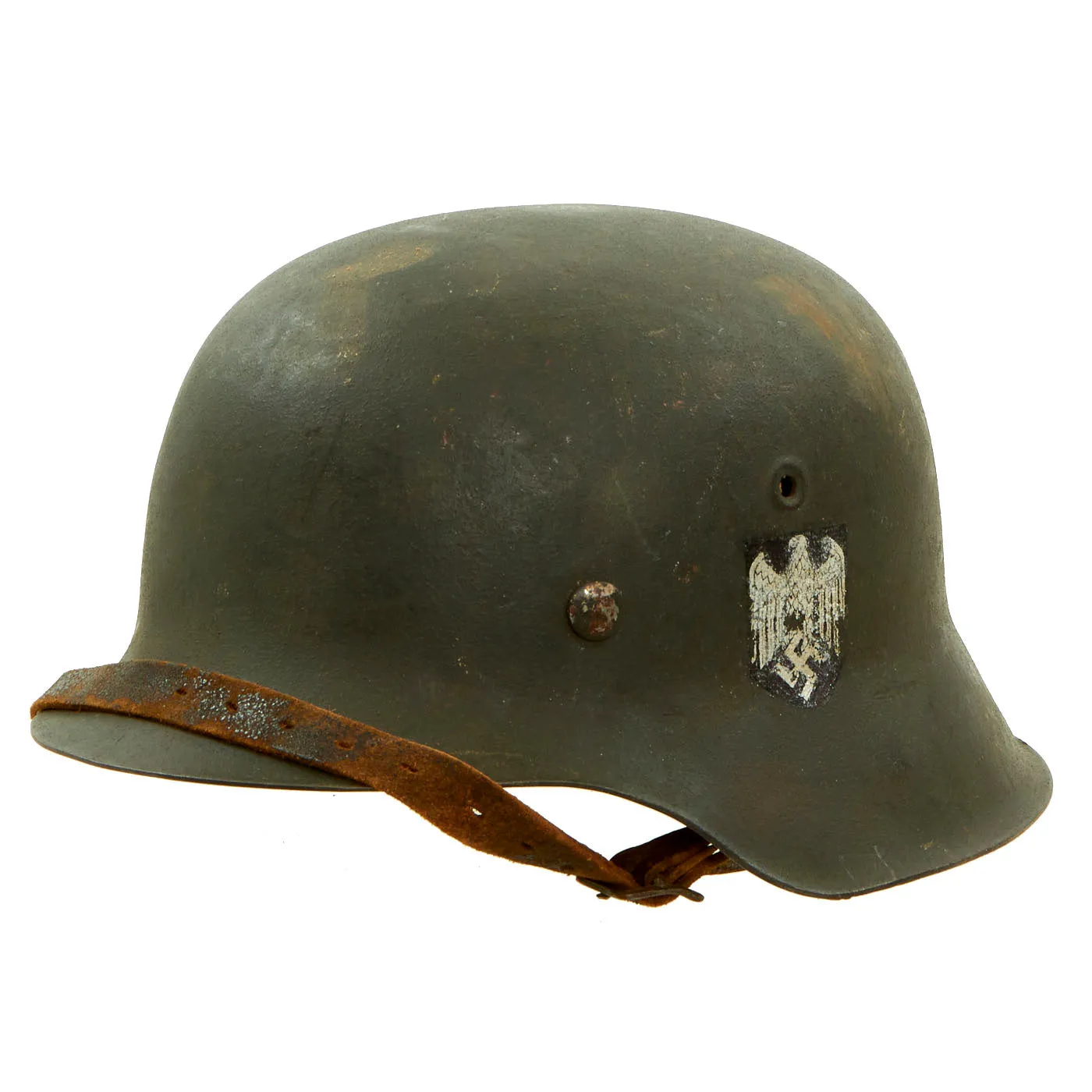 Original German WWII Army Heer Complete M42 Named Single Decal Helmet - Size 64 Shell