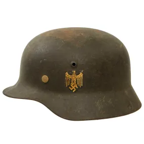 Original German WWII Army Heer M35 Double Decal Helmet with 1938 Dated 57cm Liner & Partial Chinstrap - Stamped Q64