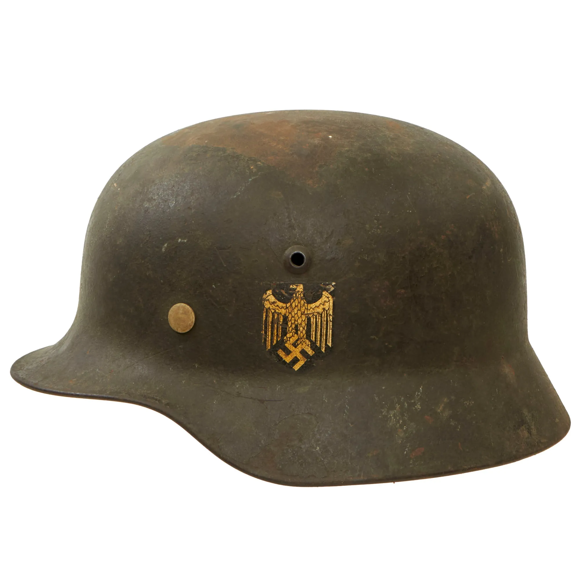 Original German WWII Army Heer M35 Double Decal Helmet with 1938 Dated 57cm Liner & Partial Chinstrap - Stamped Q64