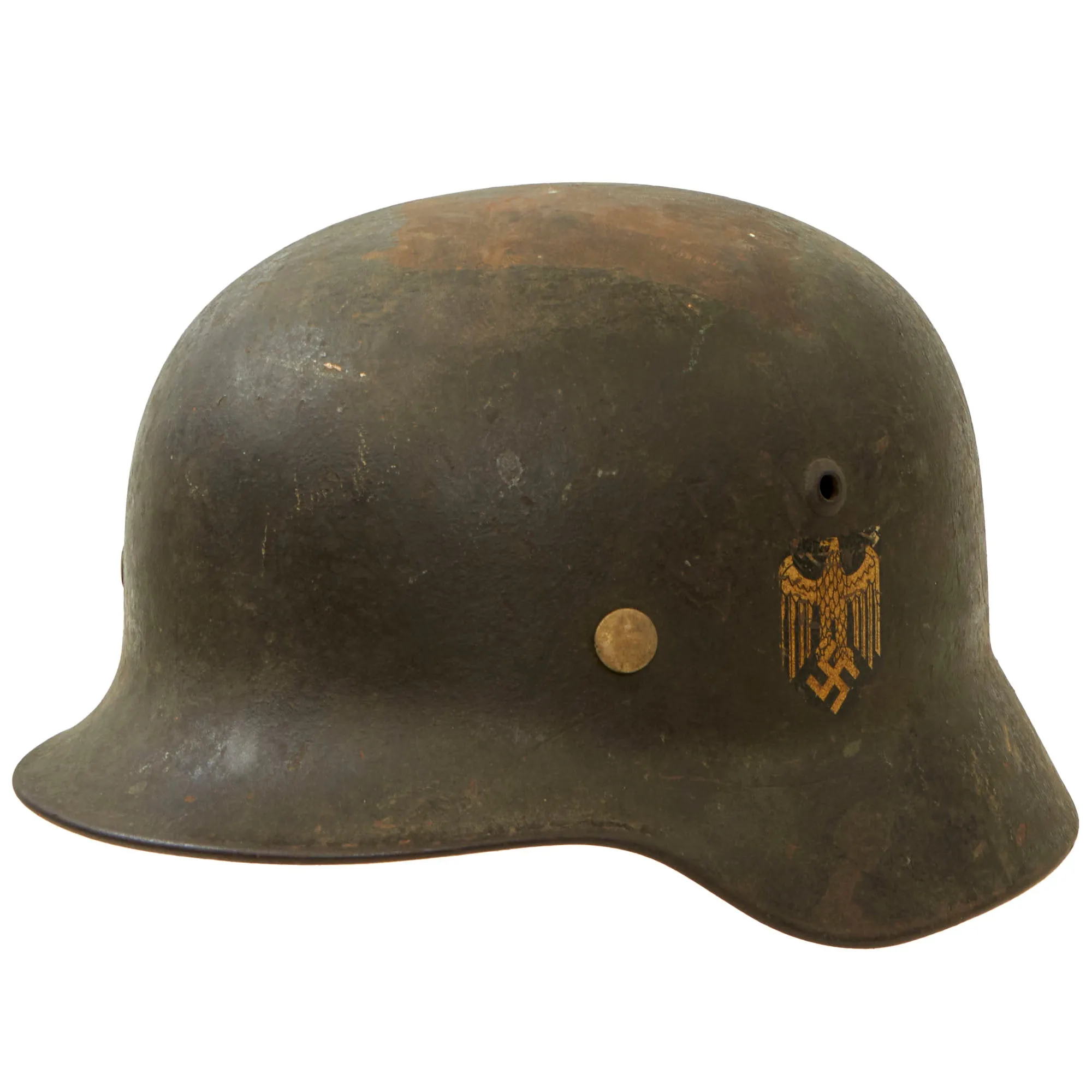 Original German WWII Army Heer M35 Double Decal Helmet with 1938 Dated 57cm Liner & Partial Chinstrap - Stamped Q64