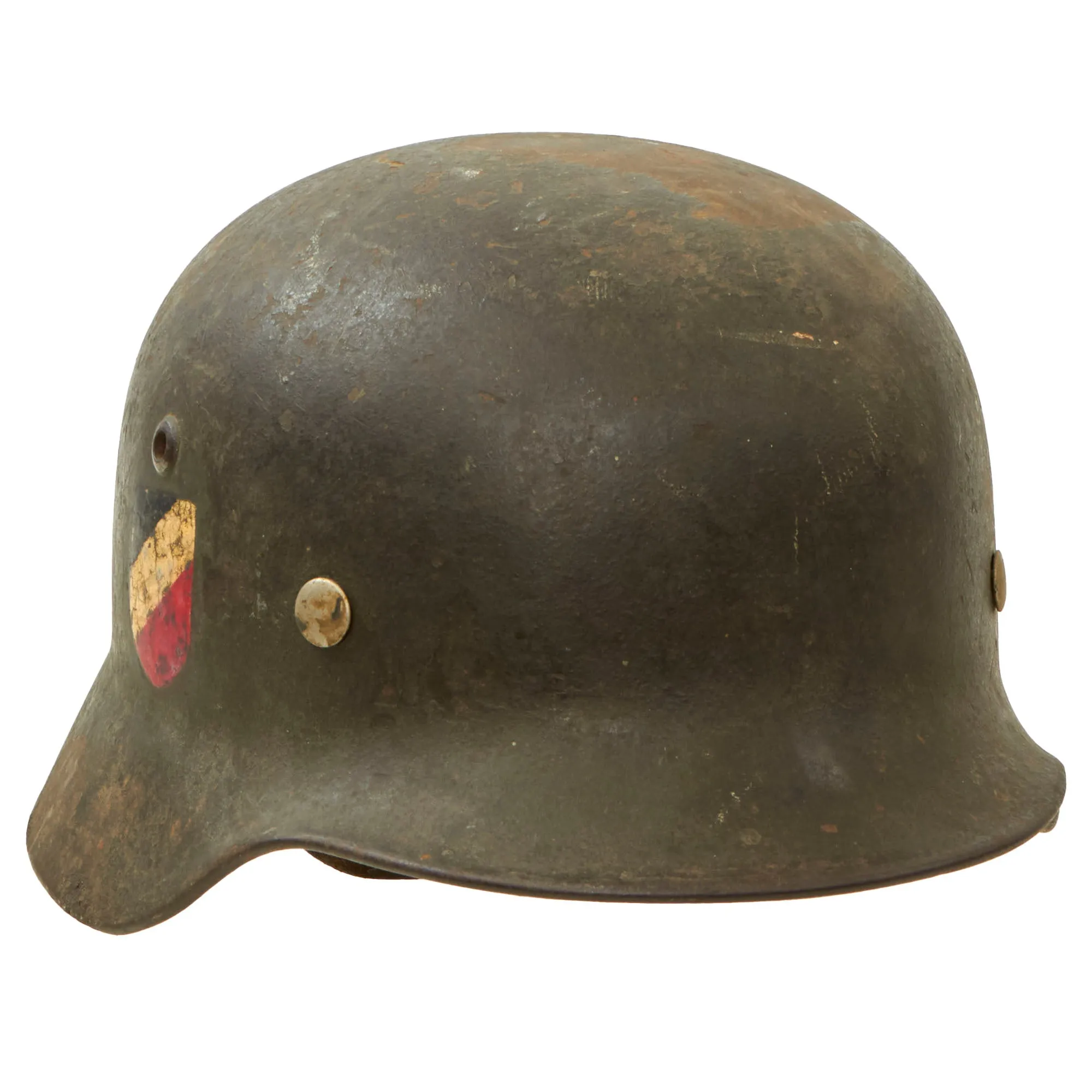 Original German WWII Army Heer M35 Double Decal Helmet with 1938 Dated 57cm Liner & Partial Chinstrap - Stamped Q64