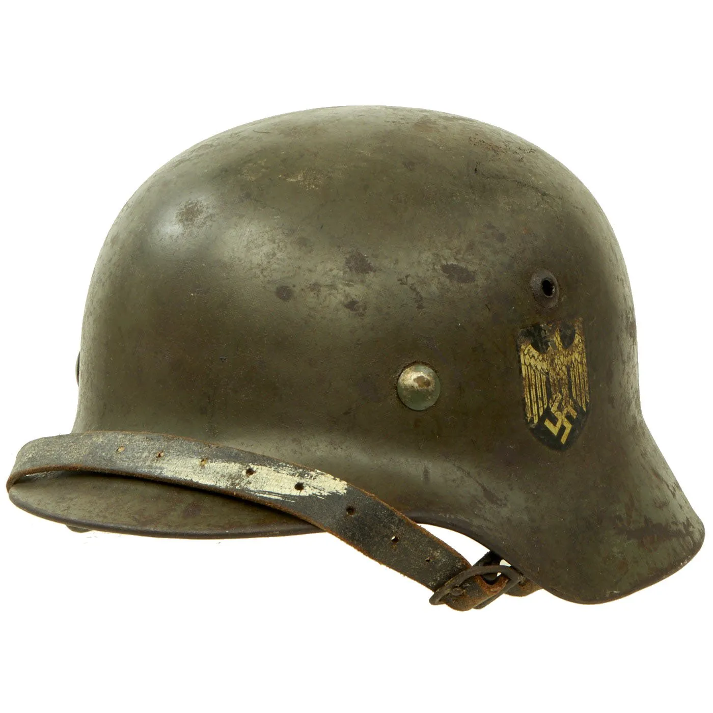 Original German WWII Army Heer M35 Double Decal Helmet with 1939 dated 54cm Liner & Chinstrap - ET62