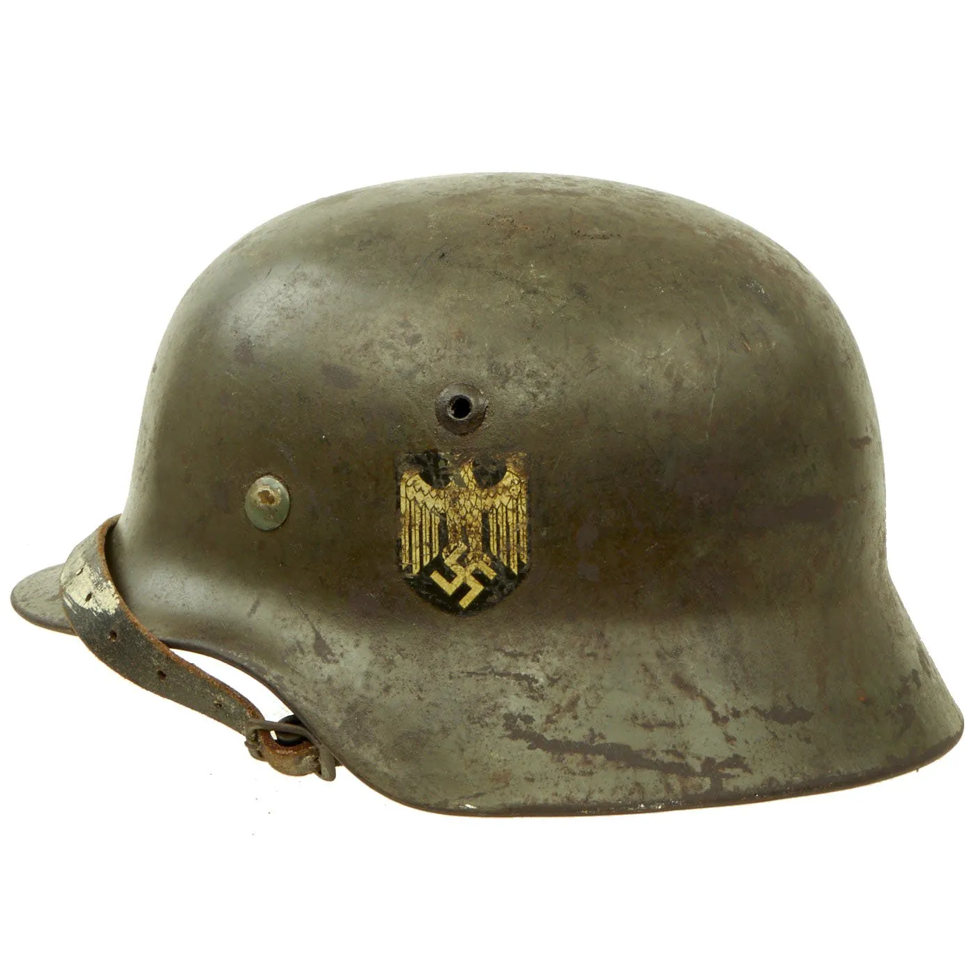 Original German WWII Army Heer M35 Double Decal Helmet with 1939 dated 54cm Liner & Chinstrap - ET62