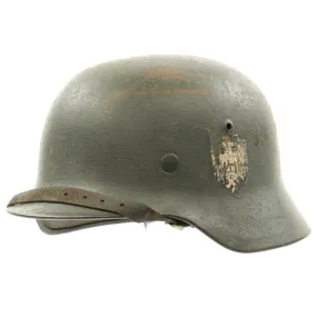 Original German WWII Army Heer M35 Double Decal Named Steel Helmet - ET64