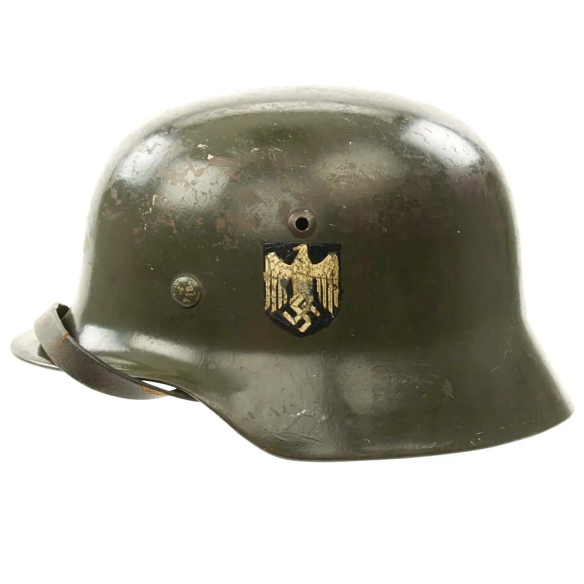 Original German WWII Army Heer M35 Double Decal Named Steel Helmet - NS64