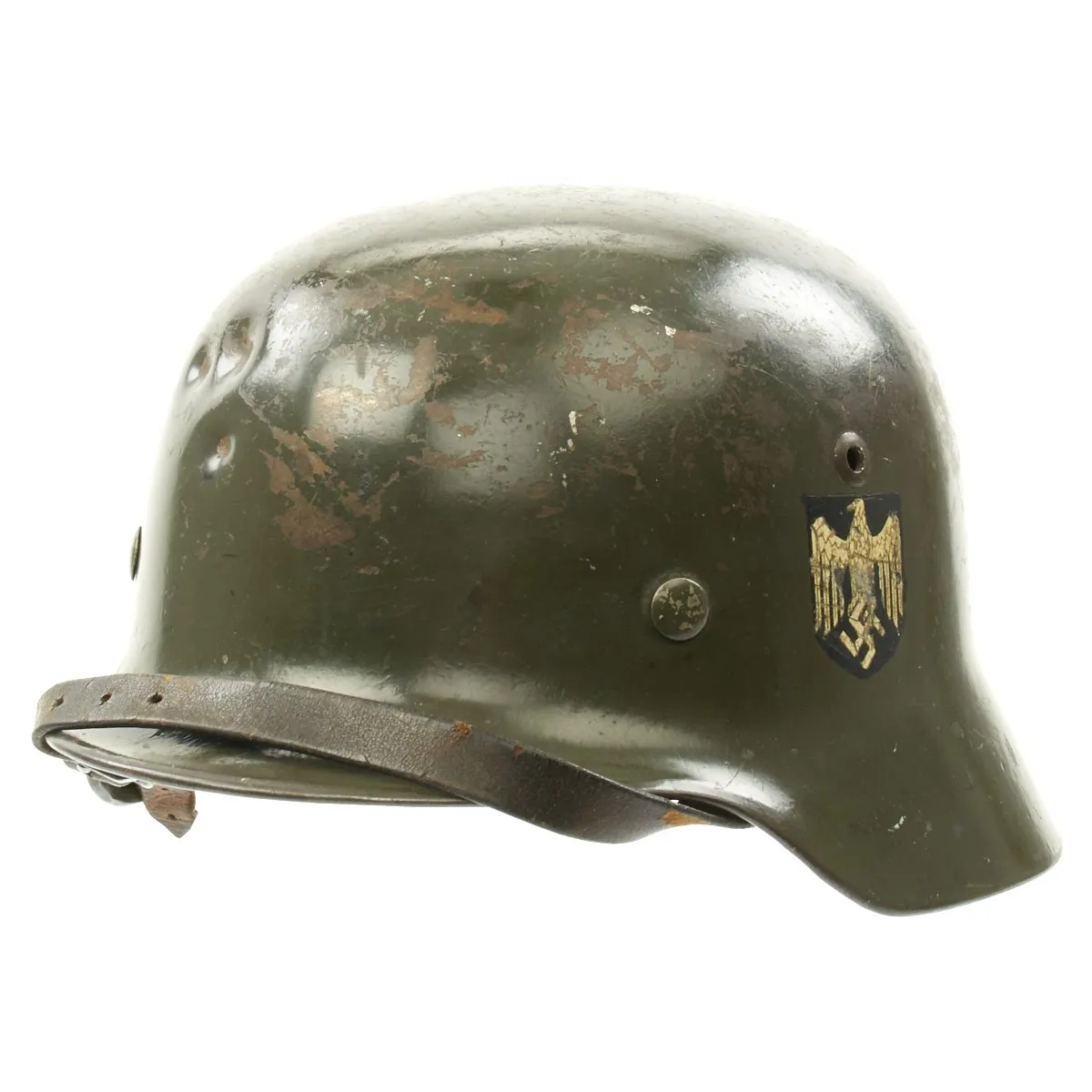 Original German WWII Army Heer M35 Double Decal Named Steel Helmet - NS64