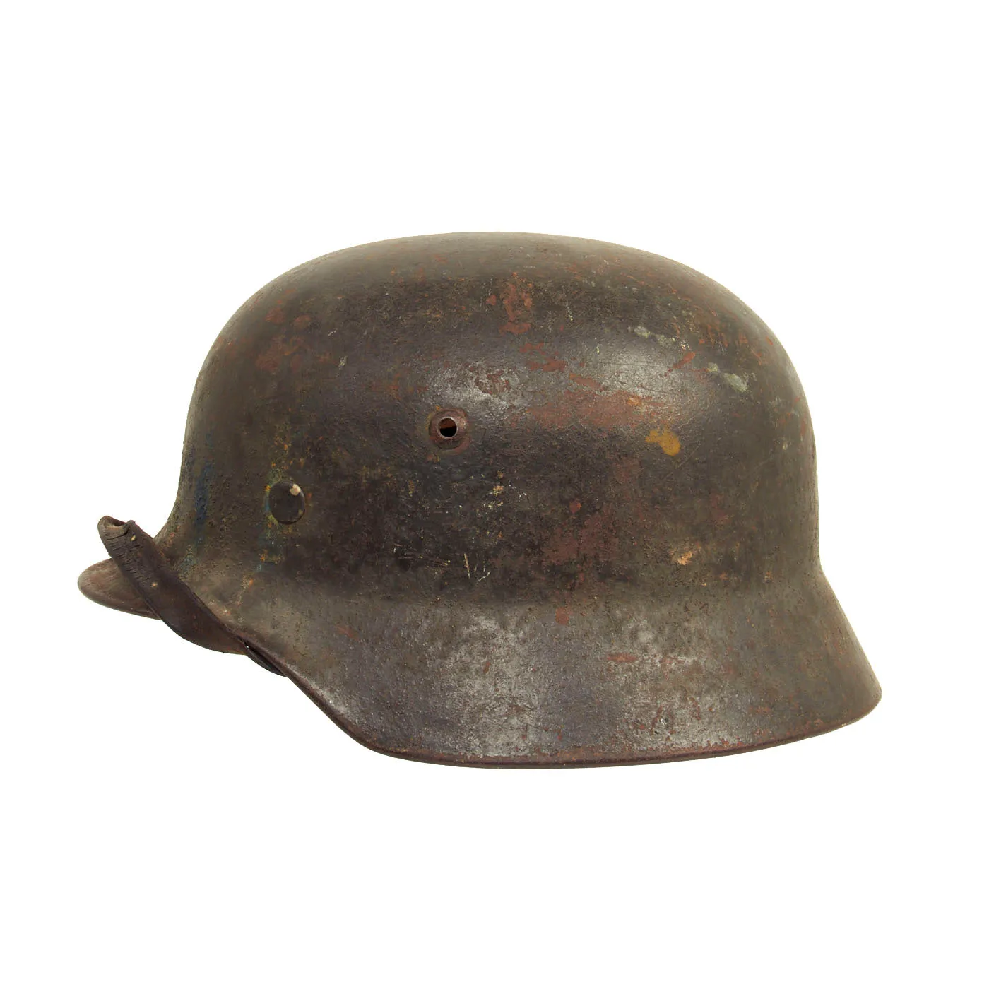 Original German WWII Army Heer M35 Double Decal Overpaint Camouflage Helmet with 56cm Liner & Chinstrap - Q64