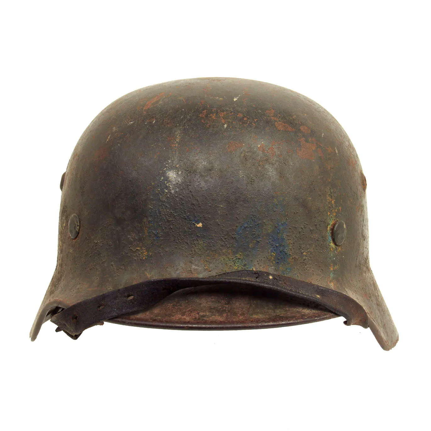 Original German WWII Army Heer M35 Double Decal Overpaint Camouflage Helmet with 56cm Liner & Chinstrap - Q64