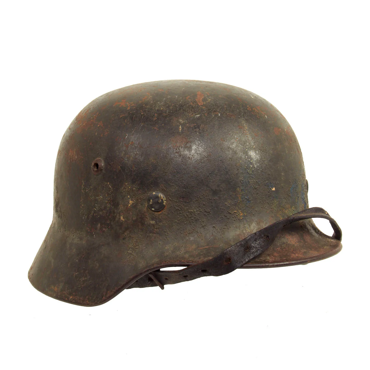 Original German WWII Army Heer M35 Double Decal Overpaint Camouflage Helmet with 56cm Liner & Chinstrap - Q64