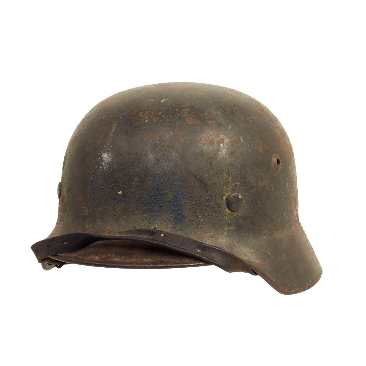 Original German WWII Army Heer M35 Double Decal Overpaint Camouflage Helmet with 56cm Liner & Chinstrap - Q64