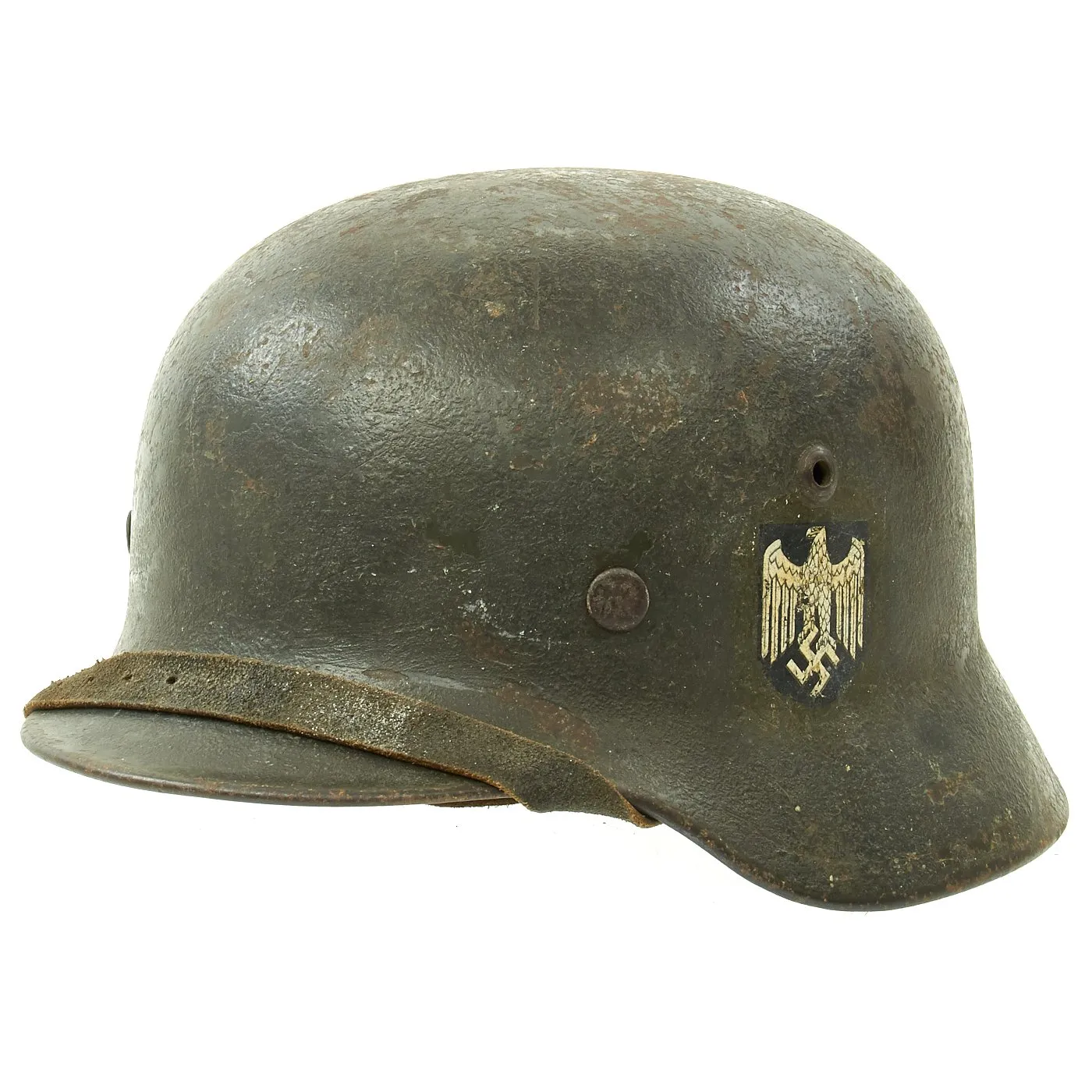 Original German WWII Army Heer M35 Double Decal Steel Helmet with Textured Paint - Q64