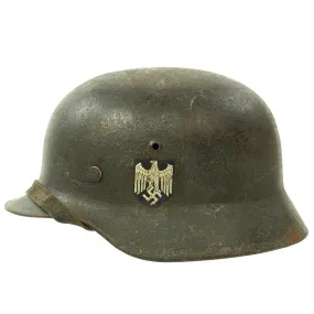 Original German WWII Army Heer M35 Double Decal Steel Helmet with Textured Paint - Q64